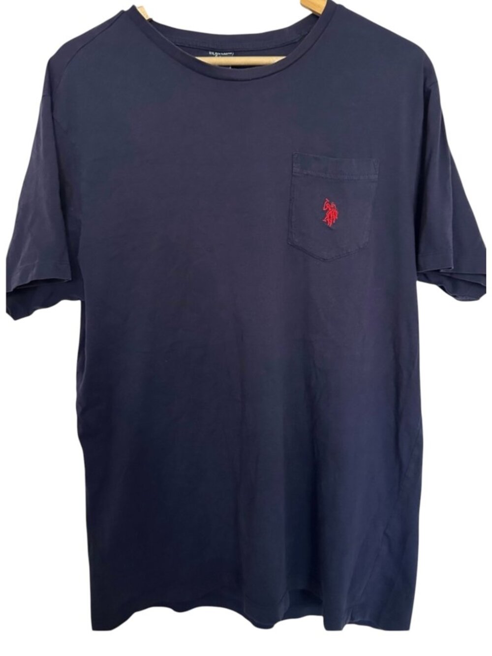 U.S. Polo Assn. Men's Size Lg Navy Blue Crew Neck T-Shirt Red Polo Logo Preppy
